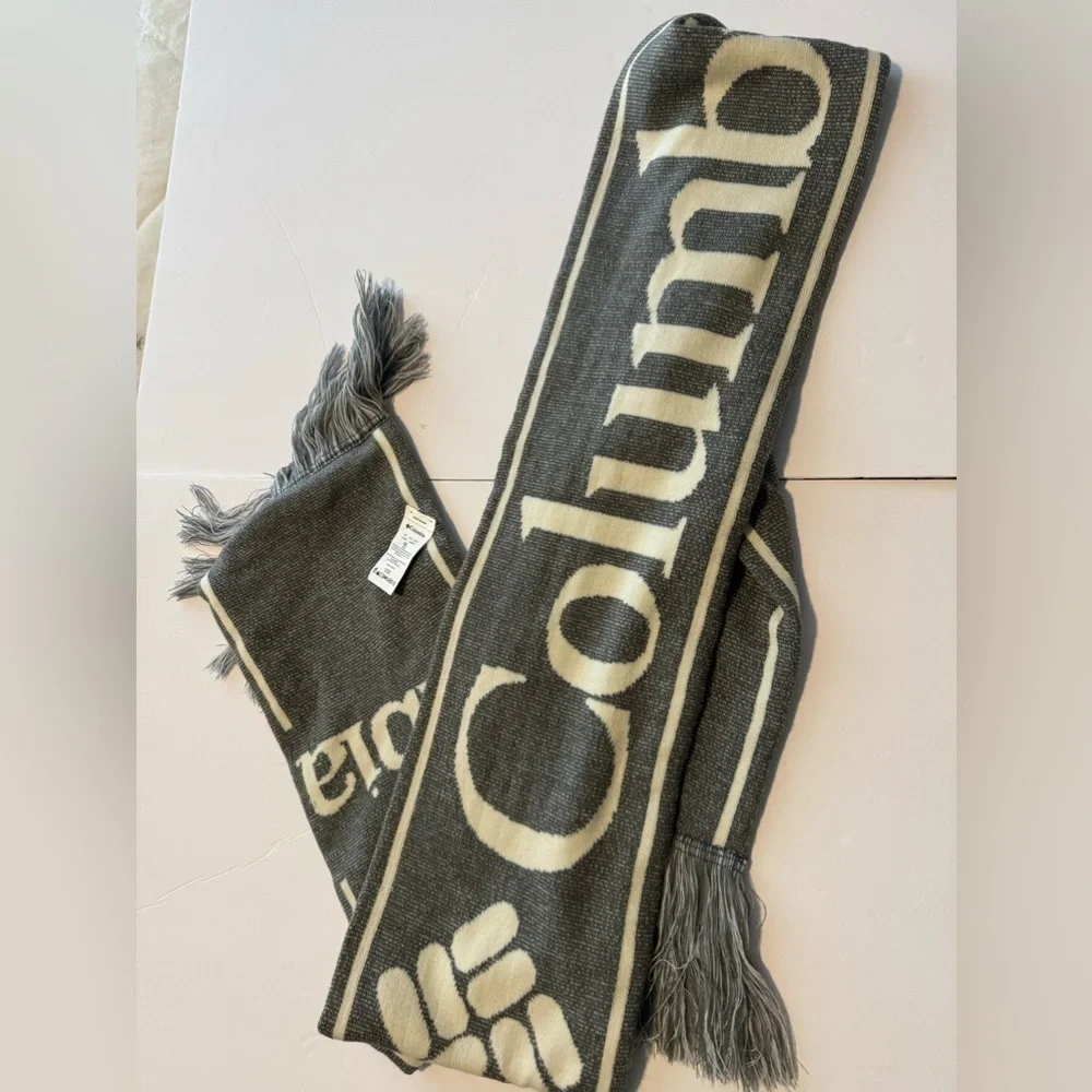 Columbia Fringed Lodge Scarf Large Logo Thick Double Sided Graphic Unisex
